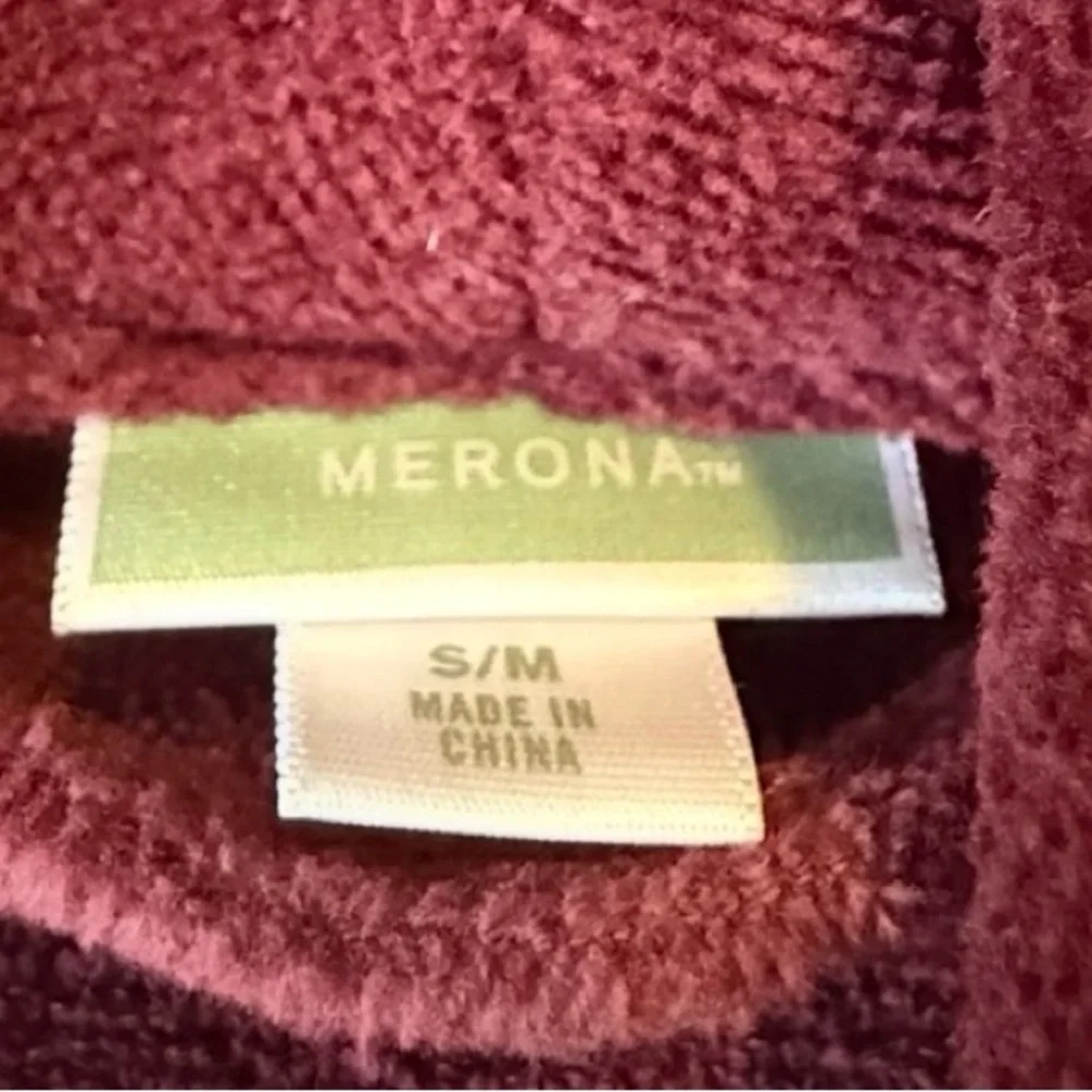 Merona Thick Terry Cloth Burgundy Bath Robe Unisex S/M Spa Dressing Kimono